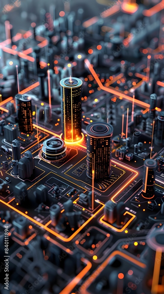 Poster illuminating sensors futuristic smart city infrastructure monitoring