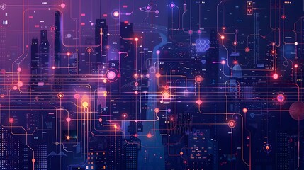 Real Time City Data Visualization Futuristic Digital Landscape of Connected Urban Infrastructure