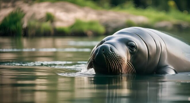 Manatee in the water.