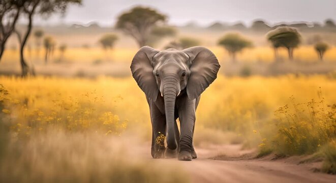 Baby elephant in the savanna.
