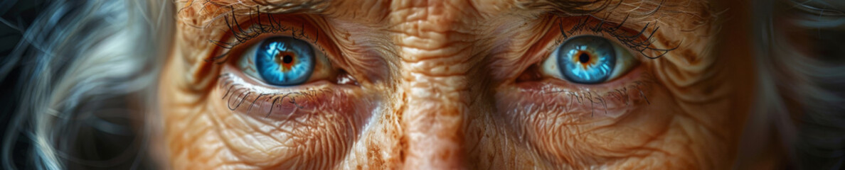 Obraz premium A detailed view of the blue eyes of an elderly woman