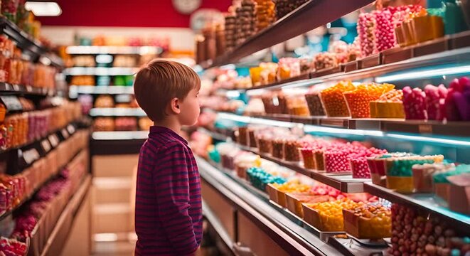Child in a sweets and candy store.