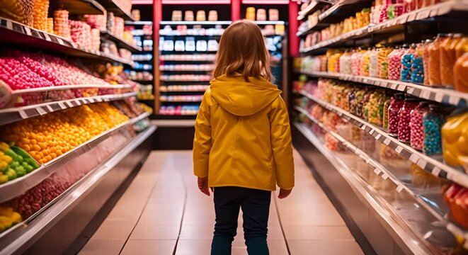 Child in a sweets and candy store.