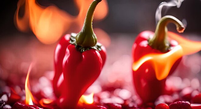 Hot red pepper with fire.