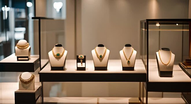 Jewelry store. Necklaces, rings and earrings.