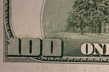 close-up of an old-style hundred US dollars