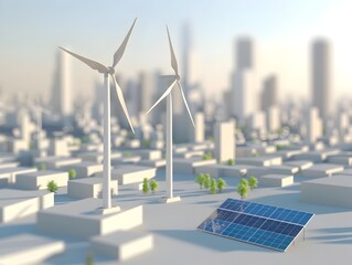 Renewable Energy Solutions in the Urban Cityscape with Wind Turbines and Solar Panels