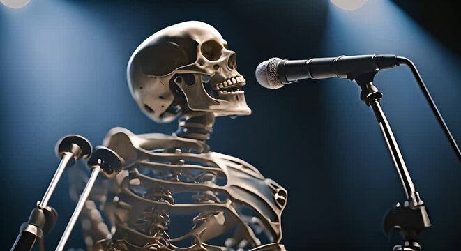 Singing skeleton singing at a concert.