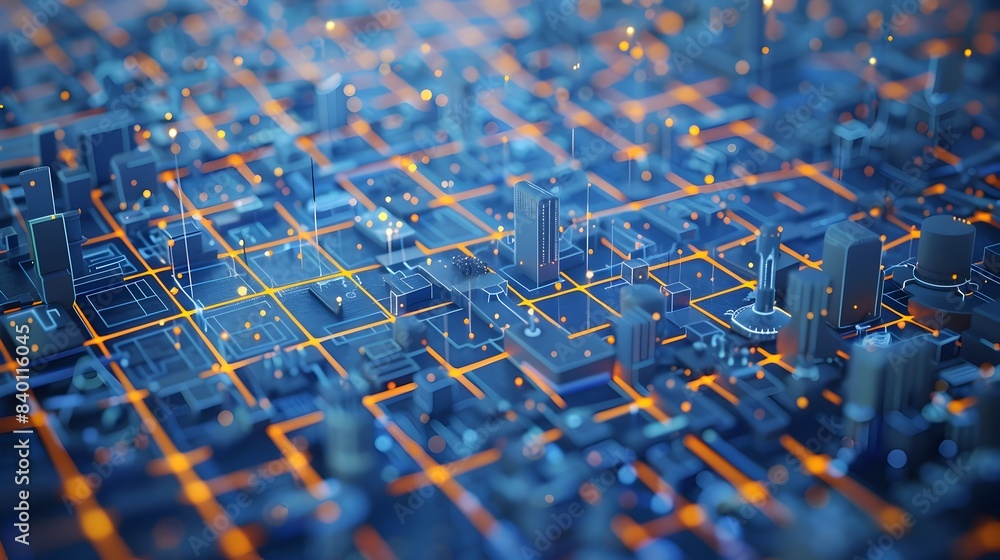 Poster vast network of urban sensors in a dynamic metropolis city scene with futuristic architecture and