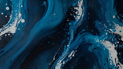 Abstract art blue paint background with liquid fluid grunge texture