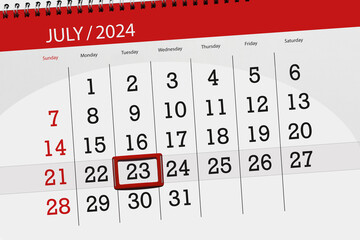 Calendar 2024, deadline, day, month, page, organizer, date, July, tuesday, number 23