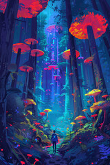 Fantastical Forest Hike: Neon Trees, Strange Creatures, Oversized Mushrooms