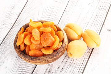 Dried apricot heap in the bowl