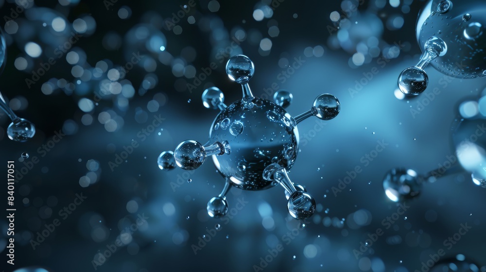 Poster an illustration of a 3d model of a molecule. science background with
