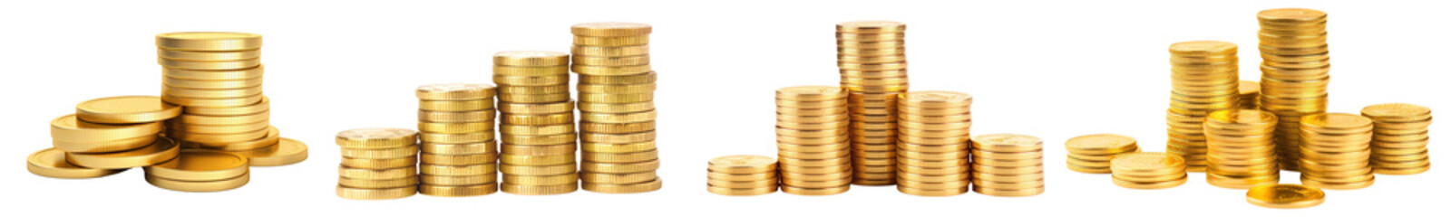 PNG Golden coin stacks  cut out element set