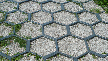 Honeycomb Shape Metal Floor Tiles in Garden