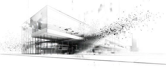 Fototapeta premium modern building black lines and dots ray-x negative luminogram