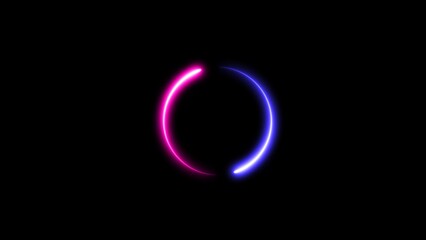 Abstract glowing neon circle and 3d illustration. Abstract beautiful colorful neon circle frame loading icon on black background.