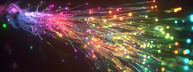 Naklejka premium Vibrant Fiber Optic Strands Bundled for Technological Connectivity