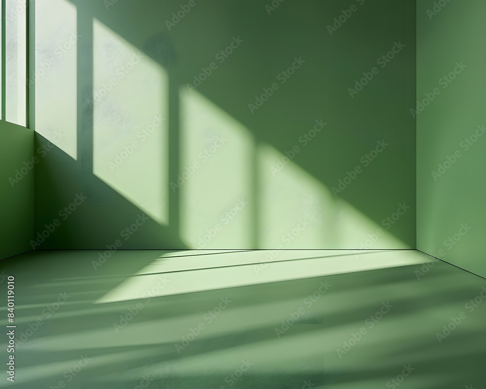 Aufkleber 3d render of empty green room with window shadow on the wall, minimalistic interior design mockup ba