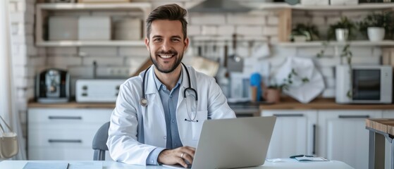 man doctor radiates warmth and competence against a serene blurred backdrop, exuding professionalism and empathy