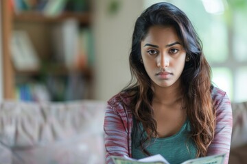 Lady reading book on sofa