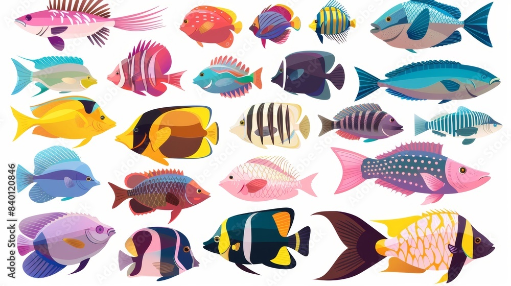 Wall mural isolated cartoon icon of tropical fish. modern illustration tropical fish on white background.