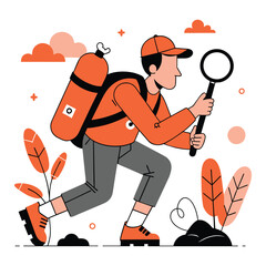 A boy with hiking backpack vector illustration.
