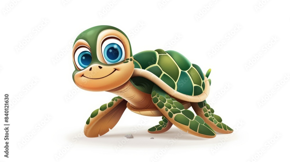 Wall mural isolated cartoon sea turtle on a white background