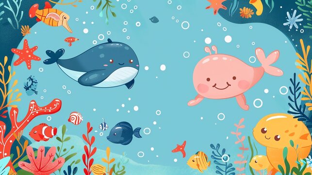 Under the sea template featuring playful sea creatures and customizable text areas