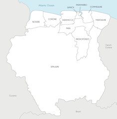 Vector map of Suriname with districts and administrative divisions, and neighbouring countries. Editable and clearly labeled layers.