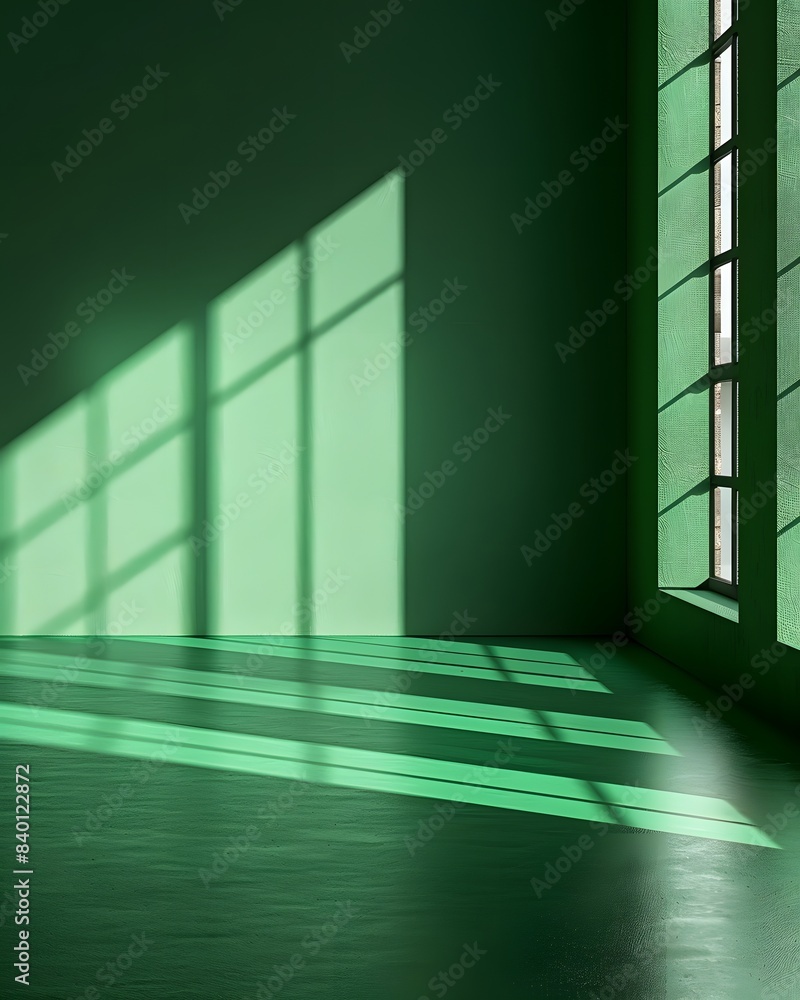 Aufkleber 3d render of empty green room with window shadow on the wall, minimalistic interior design mockup ba