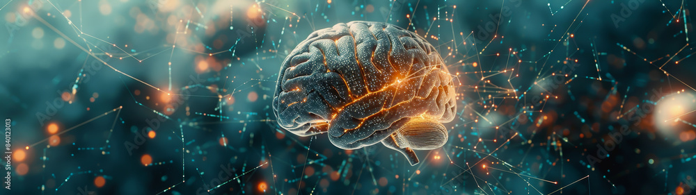 Poster transparent brain structure, learning neuron of artificial intelligence