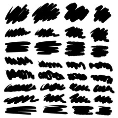 Set of hand drawn grunge design elements. Hand draw brush lines. Set of drawn brush draw doodles. Vector illustration