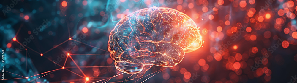Poster transparent brain structure, learning neuron of artificial intelligence