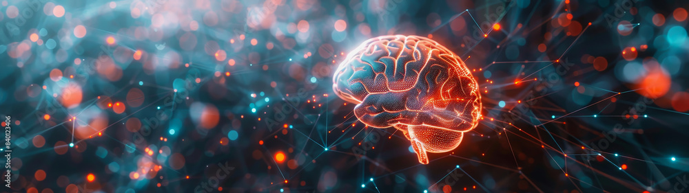 Poster transparent brain structure, learning neuron of artificial intelligence