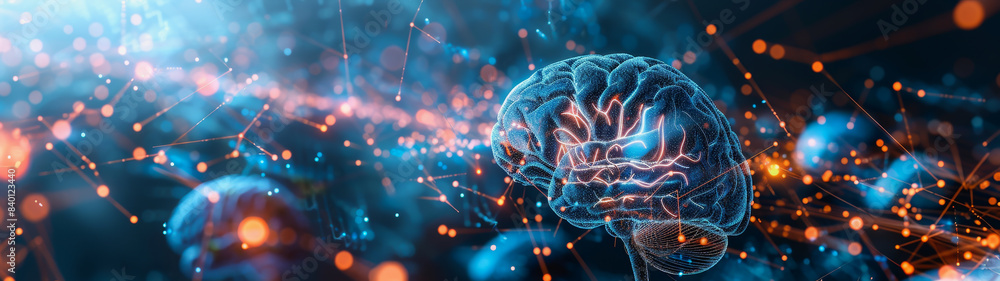 Poster transparent brain structure, learning neuron of artificial intelligence