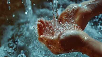 Fototapeta premium Close-up of hand under faucet. Personal care and hygiene