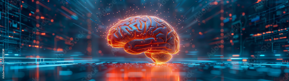 Poster transparent brain structure, learning neuron of artificial intelligence