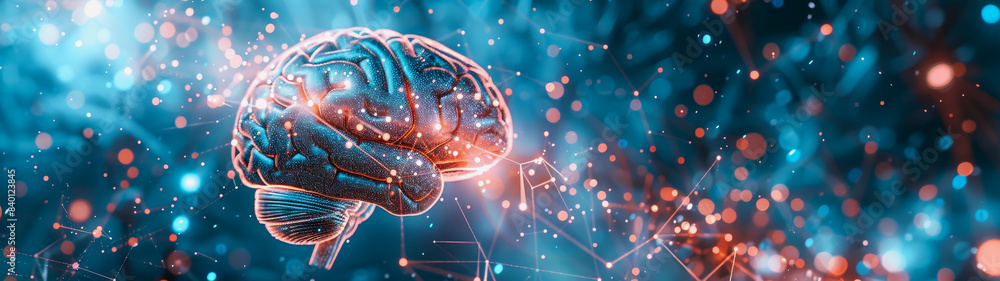 Poster transparent brain structure, learning neuron of artificial intelligence