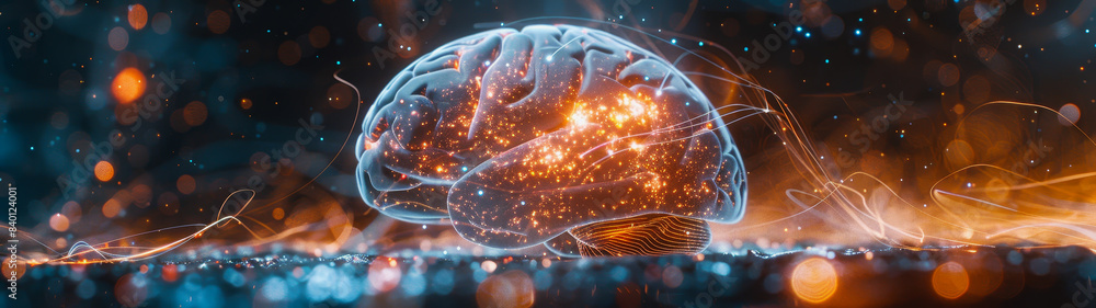 Poster transparent brain structure, learning neuron of artificial intelligence