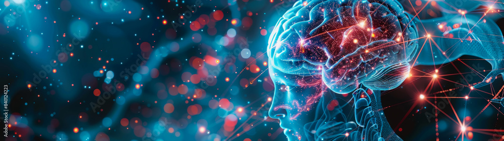 Poster transparent brain structure, learning neuron of artificial intelligence