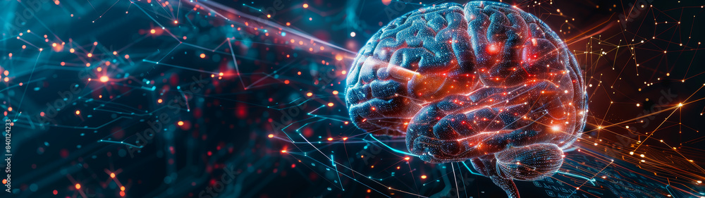 Poster transparent brain structure, learning neuron of artificial intelligence