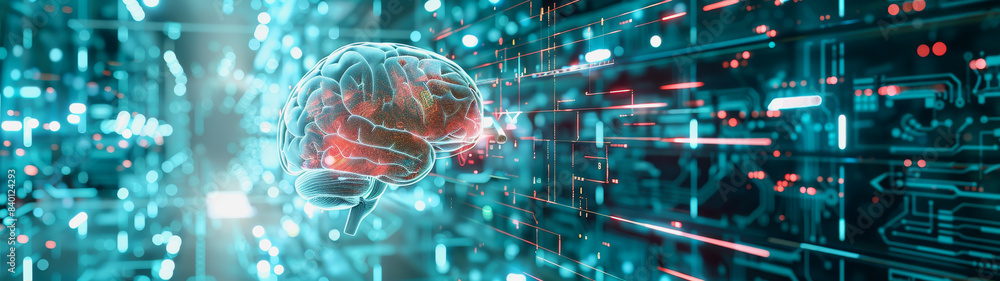 Poster transparent brain structure, learning neuron of artificial intelligence
