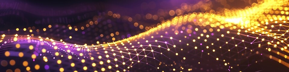 Obraz premium Abstract tech background with yellow and purple dots and lines forming a detailed plexus pattern