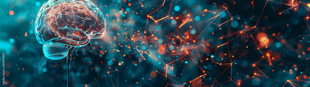 Poster transparent brain structure, learning neuron of artificial intelligence