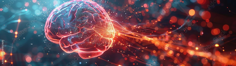 Poster transparent brain structure, learning neuron of artificial intelligence