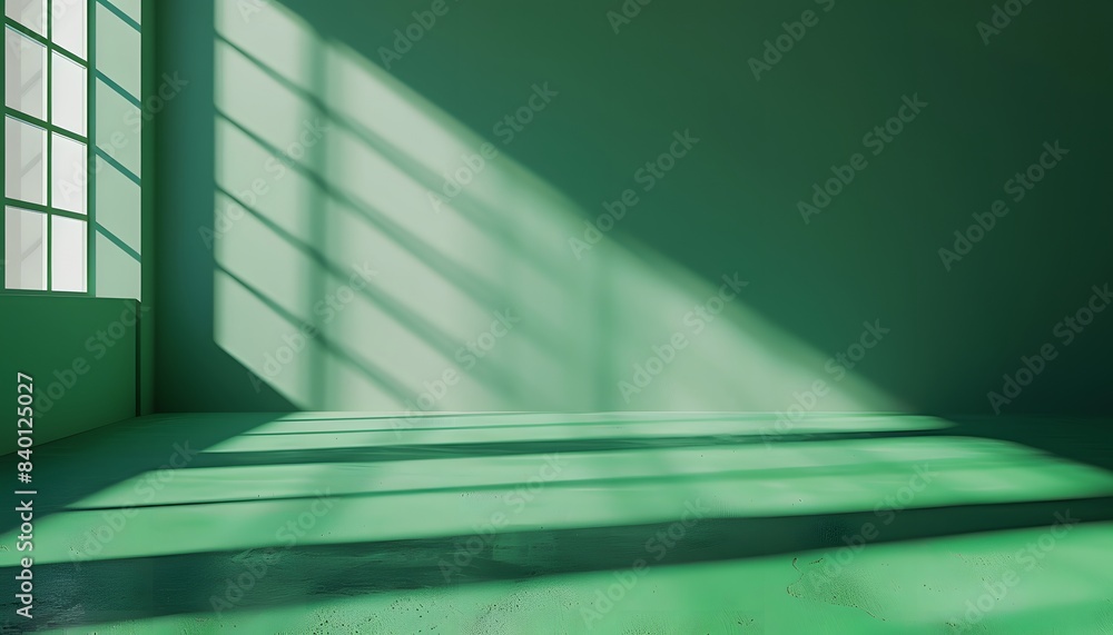Aufkleber 3d render of empty green room with window shadow on the wall, minimalistic interior design mockup ba
