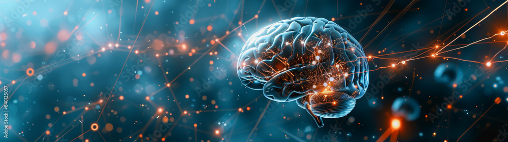 Poster transparent brain structure, learning neuron of artificial intelligence
