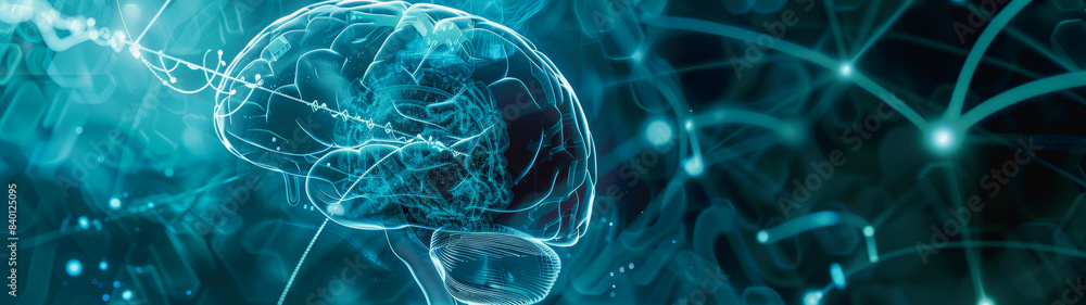Poster transparent brain structure, learning neuron of artificial intelligence